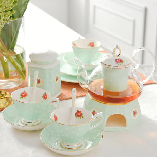 Lighteme Teekannen-Set aus Knochenporzellan mit Punkten