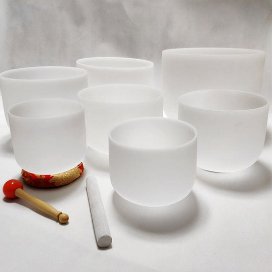 430Hz/440Hz Pure White Frosted Crystal Singing Bowl Set Of 7 Chakra Sound Bowls For Healing