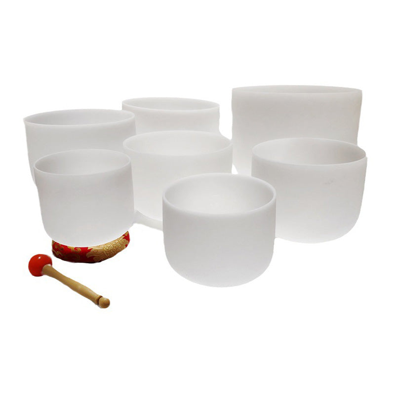 Lighteme 430Hz/440Hz Pure White Frosted Crystal Singing Bowl Set Of 7 Chakra Sound Bowls For Healing
