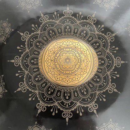 Lighteme Royal Garden Customized Nitride Steel HandPan Drum D Minor Sabye Scale 22 Inches 9/10/12 Notes, Available in 432 Hz and 440 Hz - Gold-plated Sound Area, Laser engraved Mandala pattern. Never fade.
