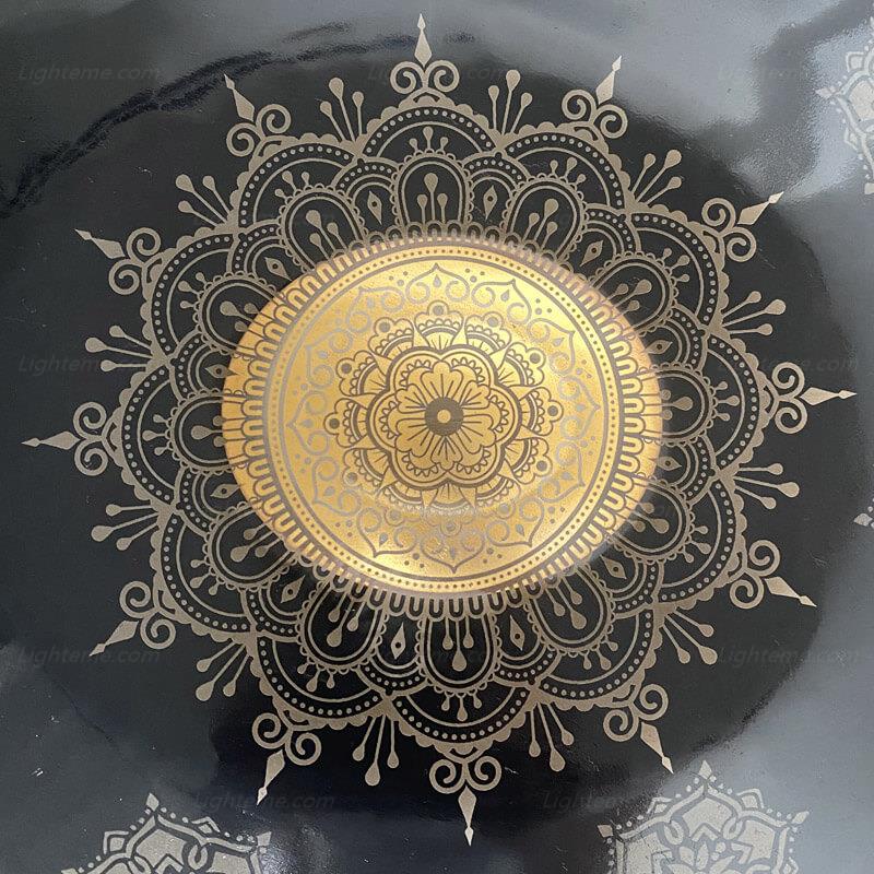 Royal Garden Customized Nitride Steel HandPan Drum D Minor Amara Scale 22 In 9 Notes, Available in 432 Hz and 440 Hz - Gold-plated Sound Area, Laser engraved Mandala pattern. Never fade.