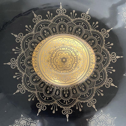 Royal Garden Nitride Steel HandPan Drum D Minor Amara Scale 22 In 9 Notes, Available in 432 Hz and 440 Hz - Gold-plated Sound Area, Laser engraved Mandala pattern. Never fade.