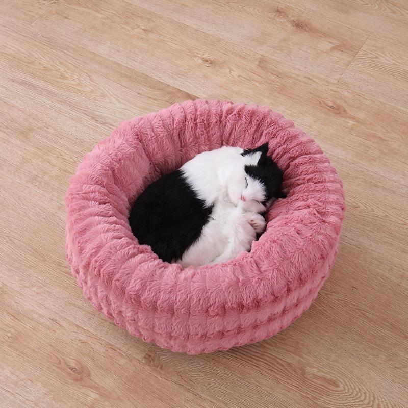 Lit rond et court en peluche Lighteme pour animaux de compagnie, nid chaud pour chien et chat (3 couleurs et 3 tailles)