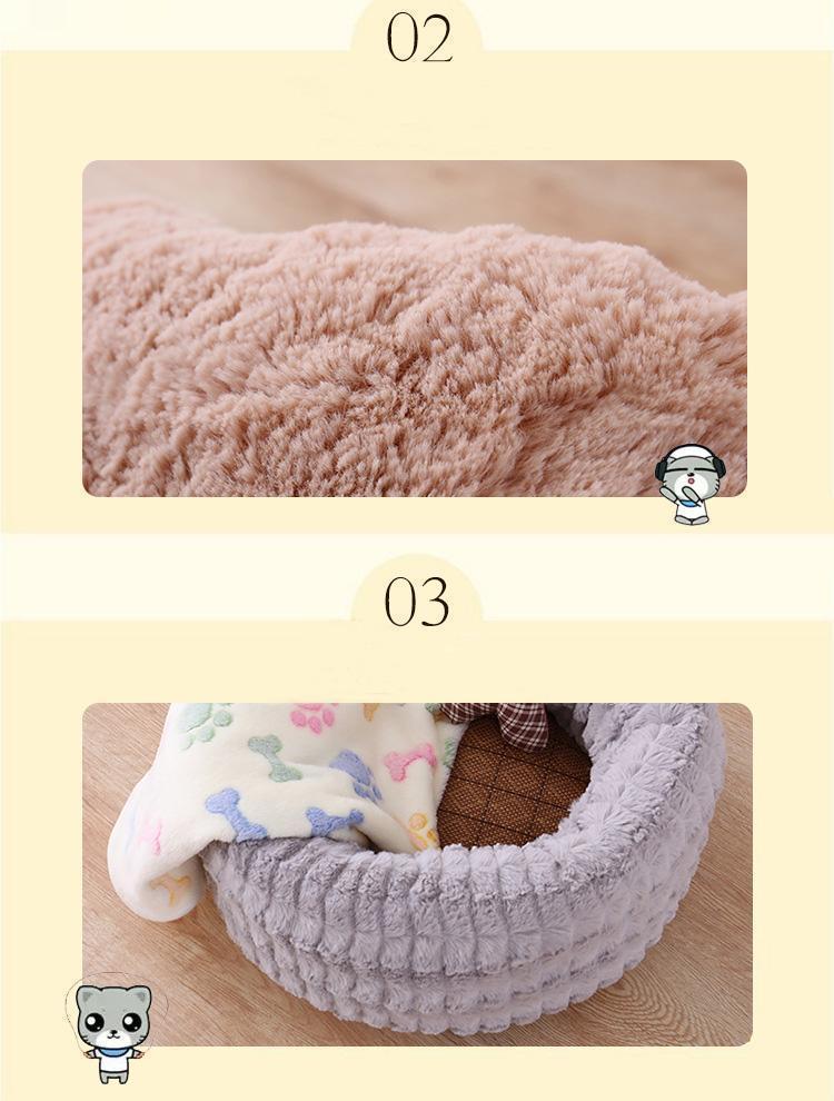 Lit rond et court en peluche Lighteme pour animaux de compagnie, nid chaud pour chien et chat (3 couleurs et 3 tailles)