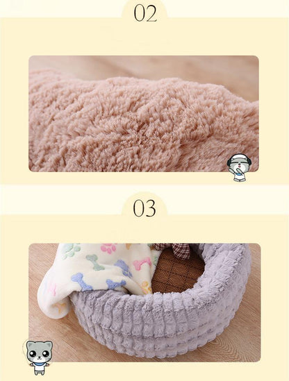 Lit rond et court en peluche Lighteme pour animaux de compagnie, nid chaud pour chien et chat (3 couleurs et 3 tailles)