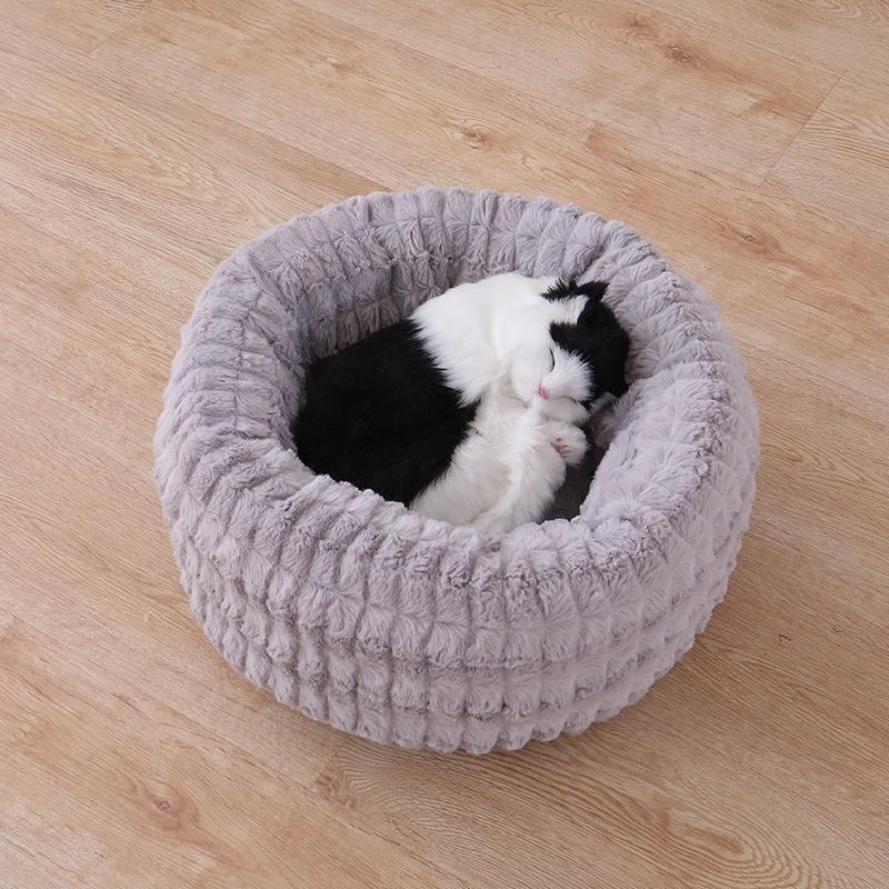 Lit rond et court en peluche Lighteme pour animaux de compagnie, nid chaud pour chien et chat (3 couleurs et 3 tailles)