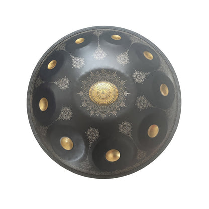 Royal Garden Customized Nitride Steel HandPan Drum D Minor Sabye Scale 22 Inches 9/10/12 Notes, Available in 432 Hz and 440 Hz - Gold-plated Sound Area, Laser engraved Mandala pattern. Never fade.