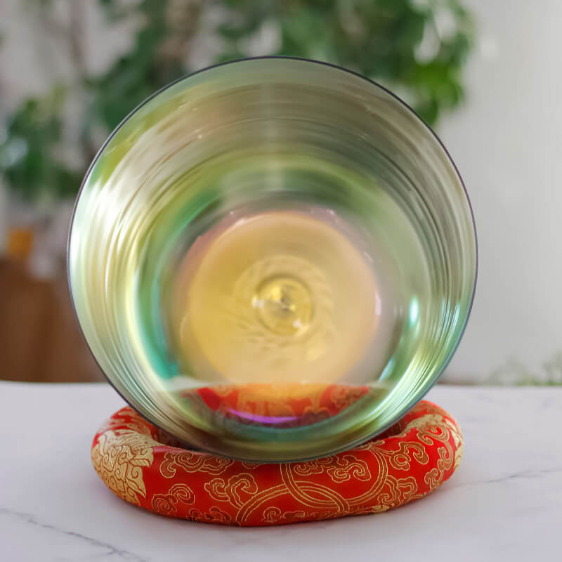 MiSoundofNature Sun Gradient Yellow Green Colors Clear Ctystal Singing Bowls 7 Chakra Sound Therapy Bowls 432 Hz and 440 Hz