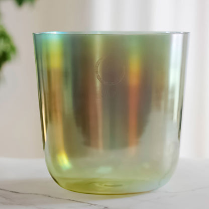 Lighteme Sun Gradient Yellow Green Colors Clear Ctystal Singing Bowls 7 Chakra Sound Therapy Bowls 432 Hz and 440 Hz
