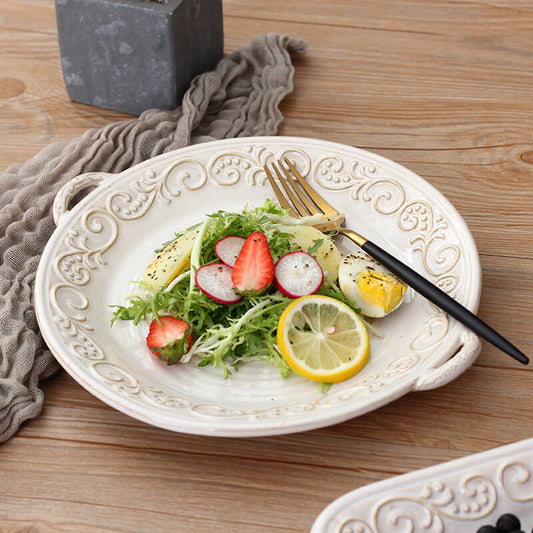 Assiette à dîner en céramique gaufrée vintage Lighteme