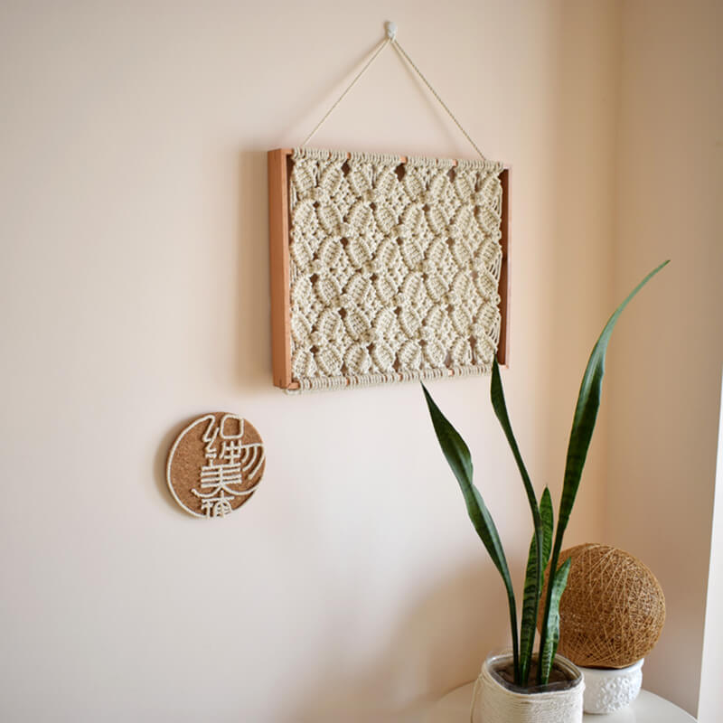 Lighteme Wood Frame Woven Wall Hanging
