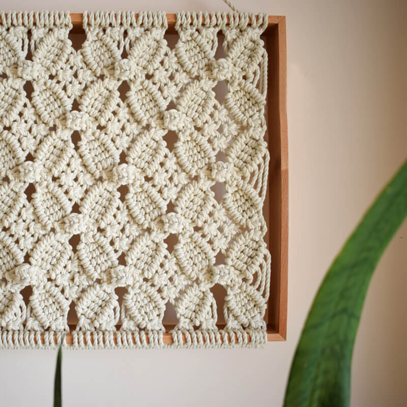 Lighteme Wood Frame Woven Wall Hanging