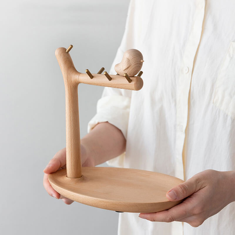 Lighteme Schreibtisch-Aufbewahrungsregal aus Holz mit Vogelmotiv