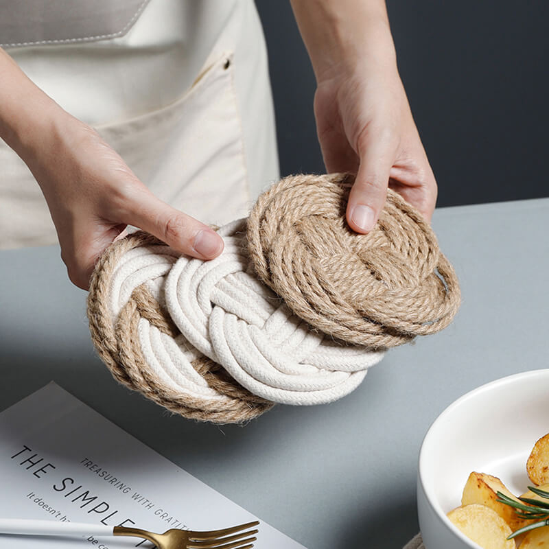 Dessous de verre Lighteme en coton et lin tissé à la main