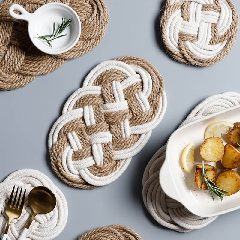 Dessous de verre Lighteme en coton et lin tissé à la main
