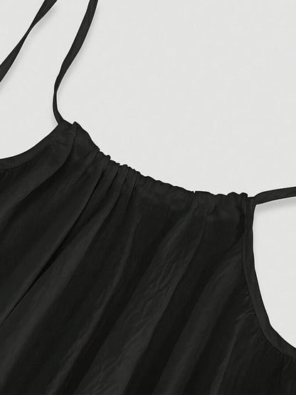 Lighteme Women's Solid Color Backless Cami Lounge Dress, Loose Fit Spaghetti Strap Dress