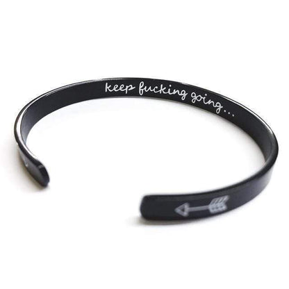 Ihrtrade "Keep Fucking Going" Inner Engraved Inspirational Cuff Bracelet Bangle,Garden Light Solar