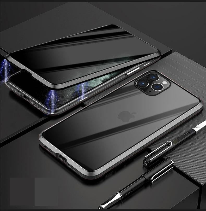 iHRtrade Anti-Peeping Privacy Magnetic Adsorption Two Side Tempered Glass Phone Case