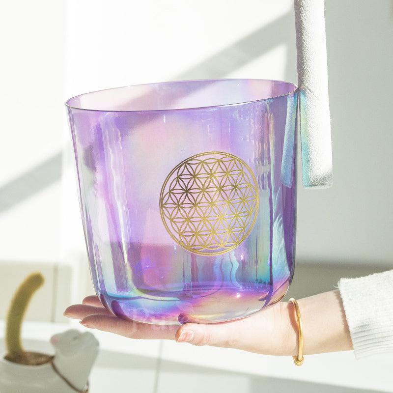 Flower of Life Clear Quartz Crystal Bowl Alchemy Chakra Sound Bowl For Sound Therapy Yoga Meditation - HLURU.SHOP