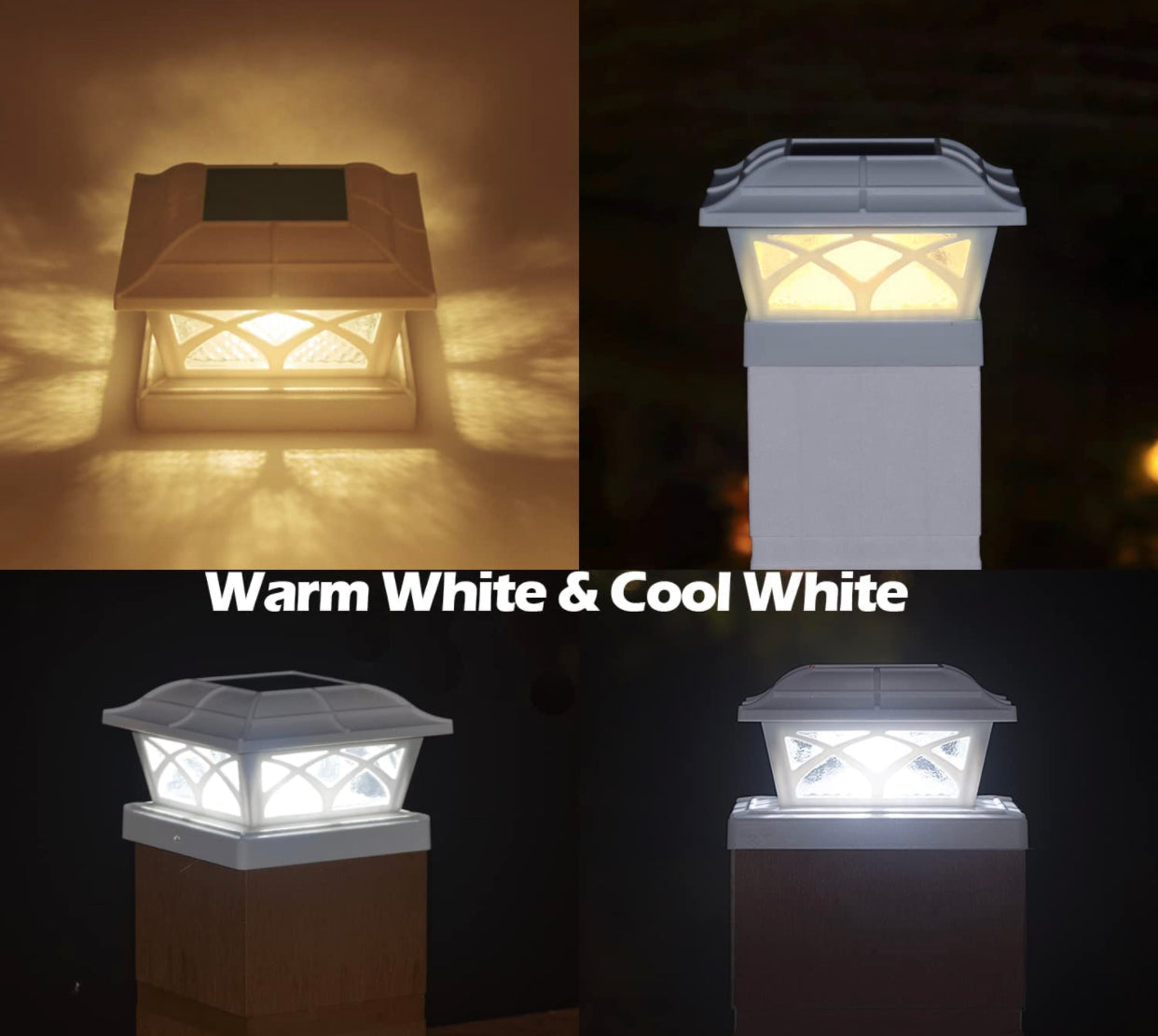 Lot de 2 lampes solaires pour poteaux d'extérieur en verre Lighteme, 2 modes, 8 LED, pour poteaux de 4 x 4, 5 x 5 et 6 x 6, clôture, terrasse, décoration, blanc chaud/blanc froid 