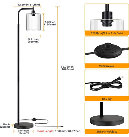 Lighteme Industrielle Stehlampe, Moderne Stehlampen mit hängendem Klarglasschirm 