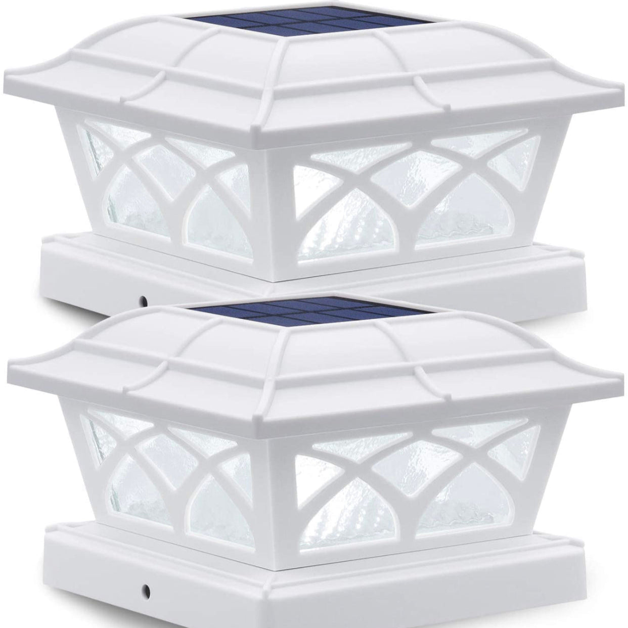 Lot de 2 lampes solaires pour poteaux d'extérieur en verre Lighteme, 2 modes, 8 LED, pour poteaux de 4 x 4, 5 x 5 et 6 x 6, clôture, terrasse, décoration, blanc chaud/blanc froid 