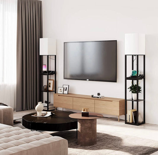 Lighteme Stehlampenladegerät – Regal-Stehlampe mit USB-Ladeanschlüssen und Steckdose 