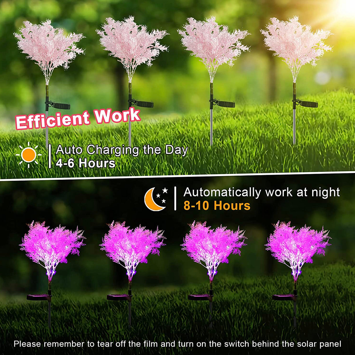 2-Pack - Lighteme Solar Flowers Pink Rime Flower Design, Solar Powered Flowers Light Dusk to Dawn