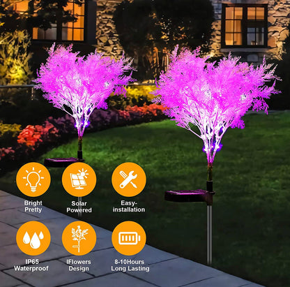 2-Pack - Lighteme Solar Flowers Pink Rime Flower Design, Solar Powered Flowers Light Dusk to Dawn