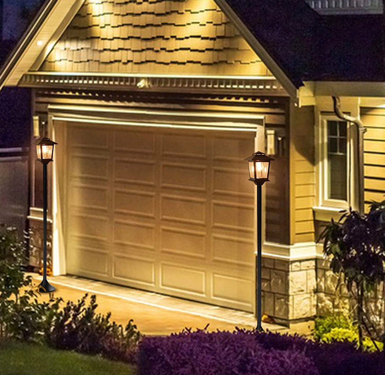 Lot de 2 lampadaires solaires d'extérieur Lighteme 63 pouces, lampadaires en aluminium, lampadaires solaires étanches pour jardin, blanc chaud