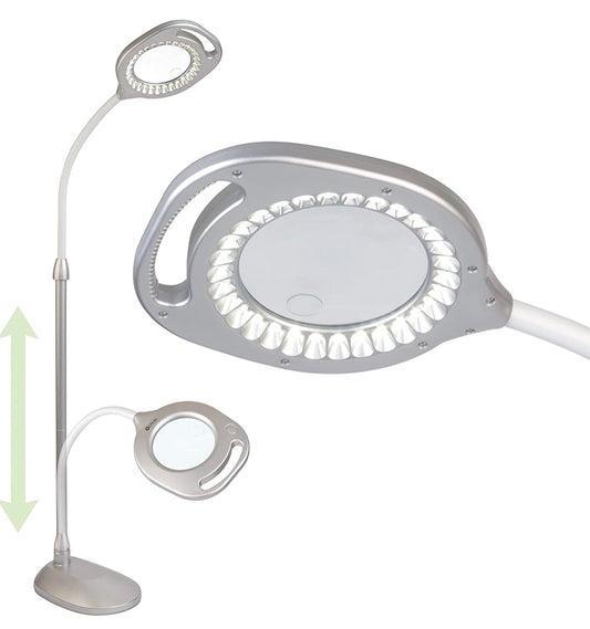 Lampe loupe LED 2 en 1 Lighteme, lampe de table et de sol – Lampe loupe LED mains libres de qualité optique, design moderne pour travaux manuels, couture, lecture et broderie