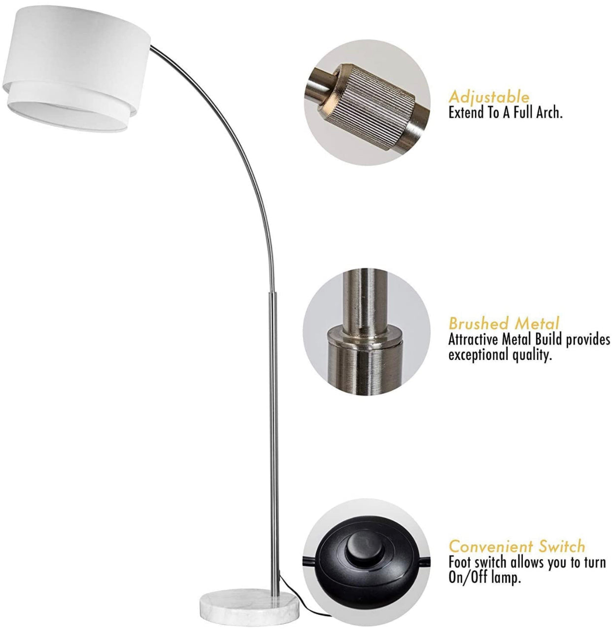 Lampadaire Lighteme Arc avec tambour suspendu unique - Arching Over The Couch 