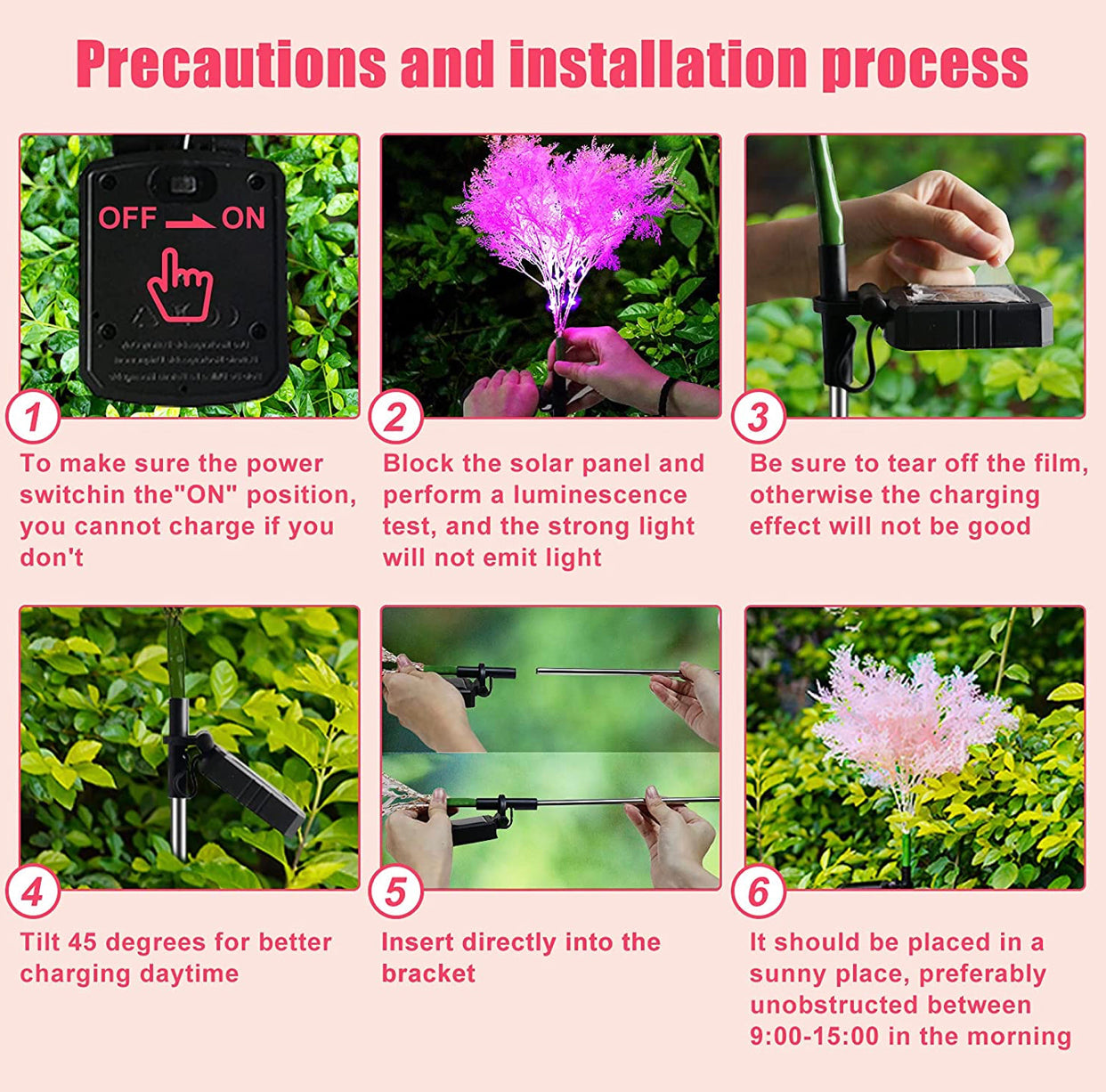 2-Pack - Lighteme Solar Flowers Pink Rime Flower Design, Solar Powered Flowers Light Dusk to Dawn