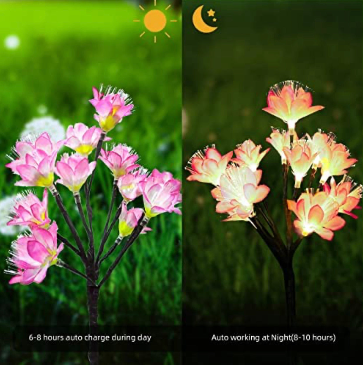 2 Pack - Lighteme Garden Solar Floral Lights Powered Waterproof 2 Lighting Modes Twinkling and Steady Landscape