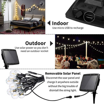 Guirlande lumineuse solaire d'extérieur à LED Lighteme Pro 27 pi – Étanche, ampoules à filament rétro Edison G40 – Blanc chaud 