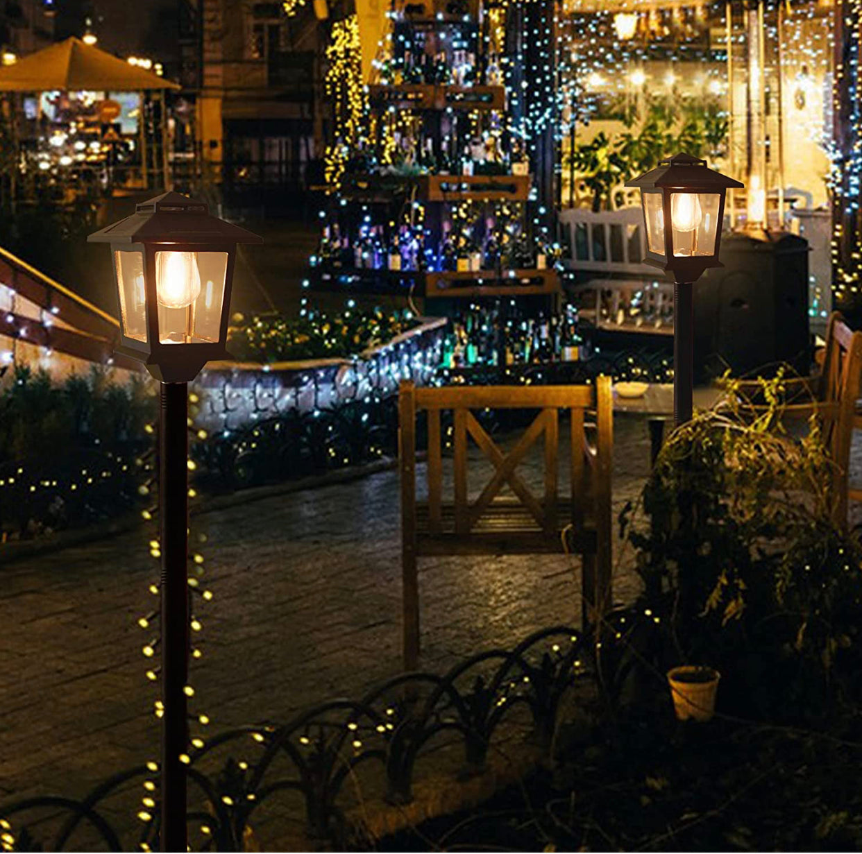 Lot de 2 lampadaires solaires d'extérieur Lighteme 63 pouces, lampadaires en aluminium, lampadaires solaires étanches pour jardin, blanc chaud