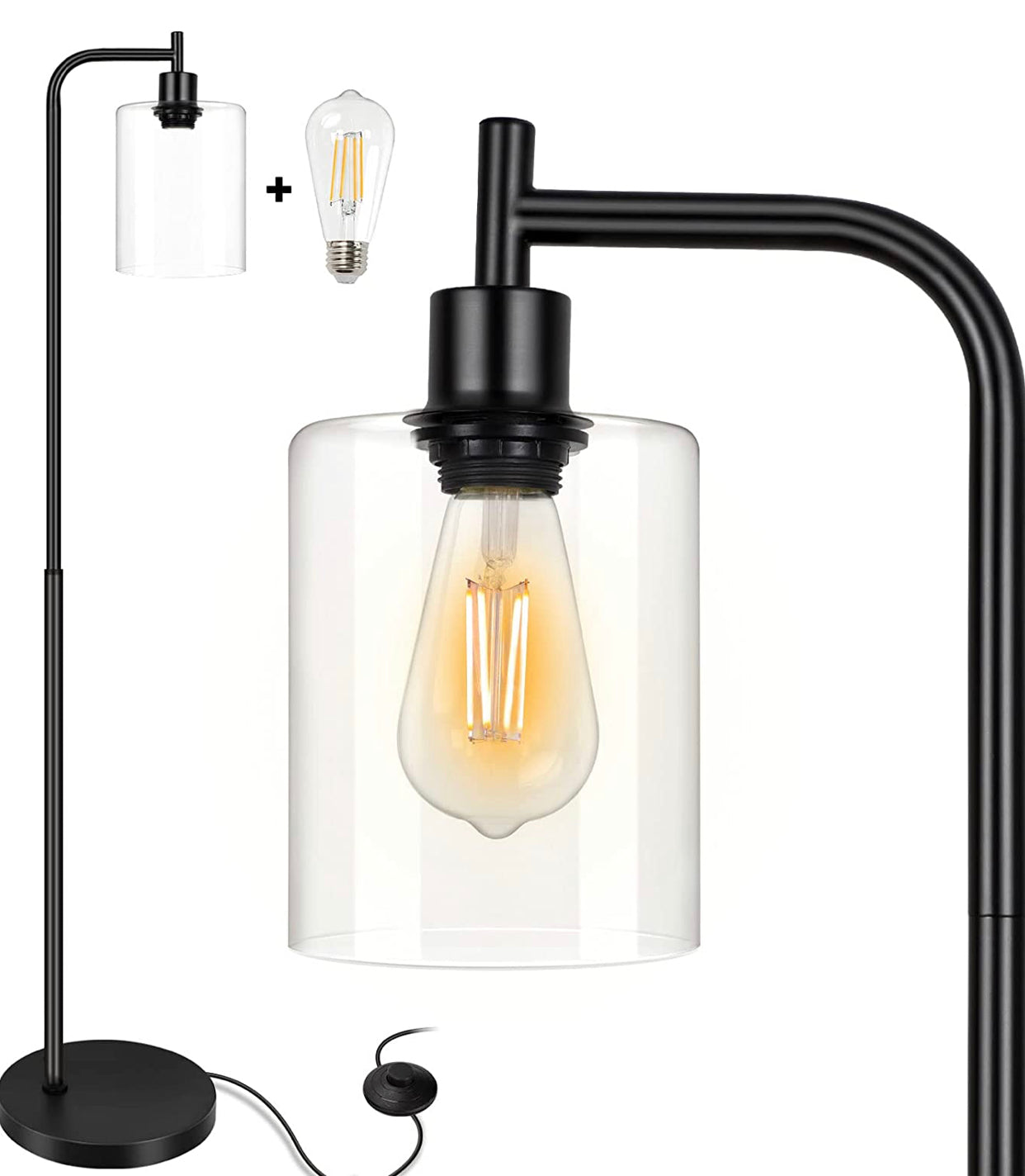 Lighteme Industrielle Stehlampe, Moderne Stehlampen mit hängendem Klarglasschirm 