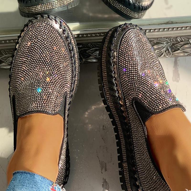 Ihrtrade Women Casual Fashion Rhinestone Slip-on Loafers