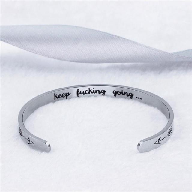 Ihrtrade "Keep Fucking Going" Inner Engraved Inspirational Cuff Bracelet Bangle,Garden Light Solar