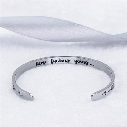 Ihrtrade "Keep Fucking Going" Inner Engraved Inspirational Cuff Bracelet Bangle,Garden Light Solar