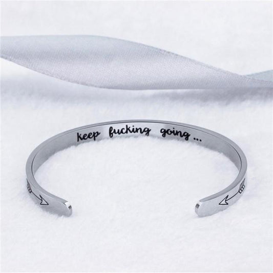 Ihrtrade "Keep Fucking Going" Inner Engraved Inspirational Cuff Bracelet Bangle,Garden Light Solar