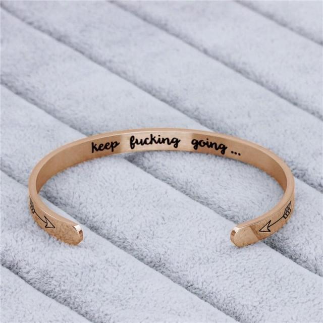Ihrtrade "Keep Fucking Going" Inner Engraved Inspirational Cuff Bracelet Bangle,Garden Light Solar
