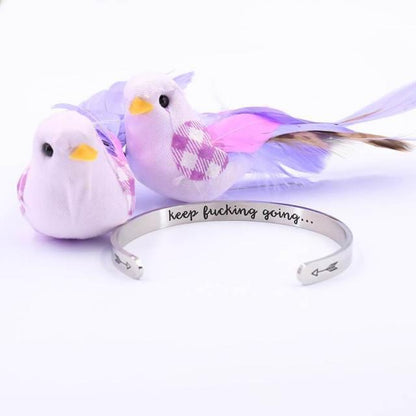 Ihrtrade "Keep Fucking Going" Inner Engraved Inspirational Cuff Bracelet Bangle,Garden Light Solar
