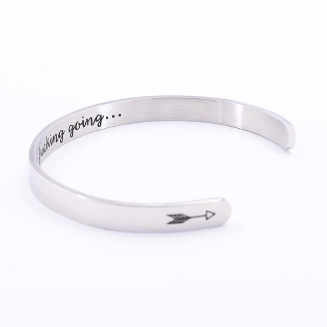 Ihrtrade "Keep Fucking Going" Inner Engraved Inspirational Cuff Bracelet Bangle,Garden Light Solar