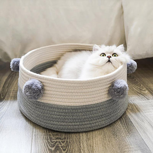 Lighteme Strick-Katzennest im nordischen Stil mit Pompons (5 Farben)