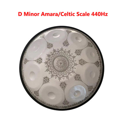 Handmade Customized HandPan Drum D Minor Amara/Celtic Scale 22 Inch 9 Notes Featured, Available in 432 Hz and 440 Hz, High-end Stainless Steel Percussion Instrument - Laser engraved Mandala pattern. Never fade.