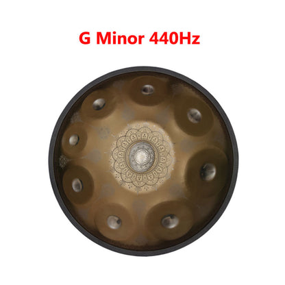 Lighteme Royal Garden Mini Handpan Drum Handmade Kurd Scale G Minor 18 Inch 9 Notes, Available in 432 Hz and 440 Hz, Featured High-end Stainless Steel Percussion Instrument - Gold-plated Sound Area, Laser engraved Mandala pattern. Never fade.