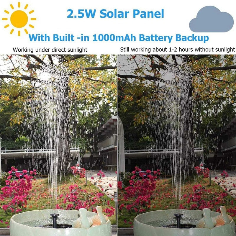 Lighteme Solar Fountain Pump 2.5W Circle Floating Solar Water Fountains Pump Built-in Battery Backup with 6 Nozzles