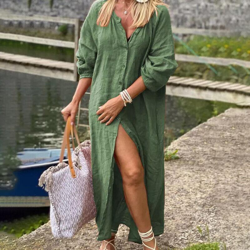 Lighteme Damen Modisches Kleid mit Knopfleiste