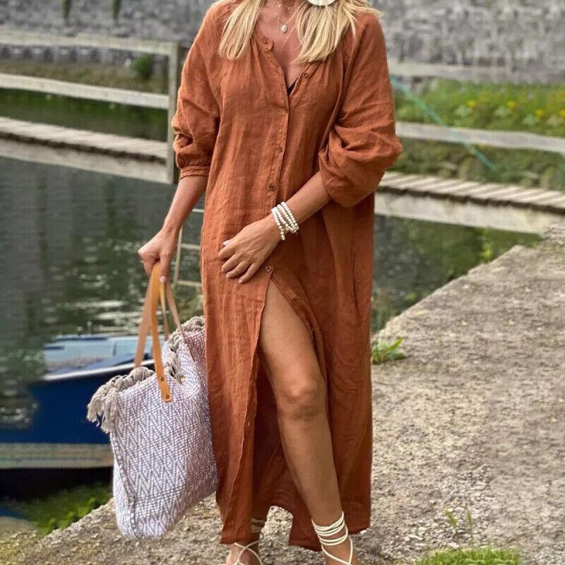 Lighteme Damen Modisches Kleid mit Knopfleiste